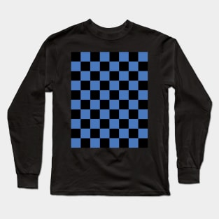 Maya Blue and Black Chessboard Pattern Long Sleeve T-Shirt